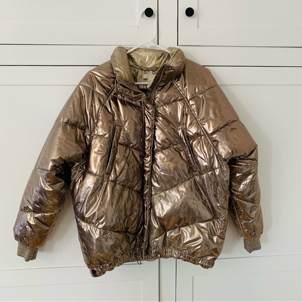 H&M Metalic Gold Puffer Jacket Size 12